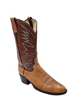Vintage Dan Post Exotic Print 6758 Mens 9.5D Brown Leather Cowboy Western Boots